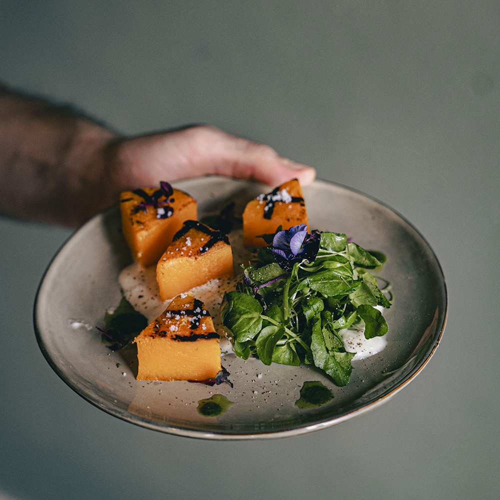 Le Mess Plate Seasonal cuisine Butternut flowers